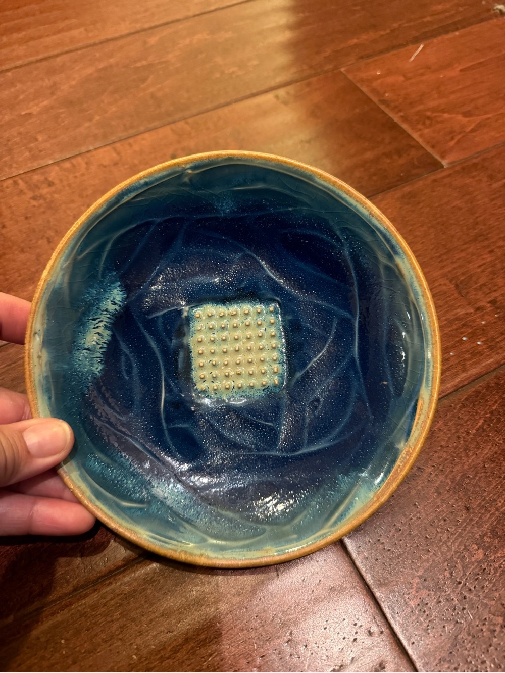 Pottery Garlic Grater Bowl signed Allen Ditton
